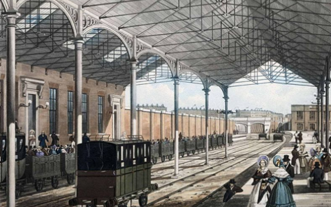 1837년 철도운행 초기 영국 런던 유스턴역의 풍경