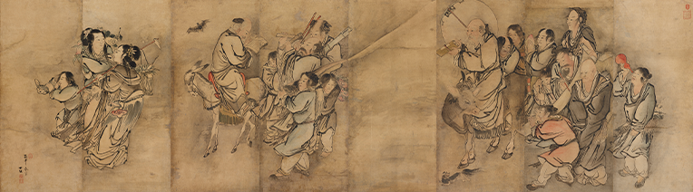 (그림 1) 김홍도, 《군선도》, 1776년, 종이에 수묵 담채, 132.8×575.8cm, 국보 139호, 삼성미술관 리움