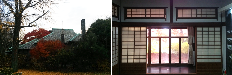 (좌) 복잡한 지붕선 굴뚝, (우) 이영춘 가옥 내부의 일본식 방